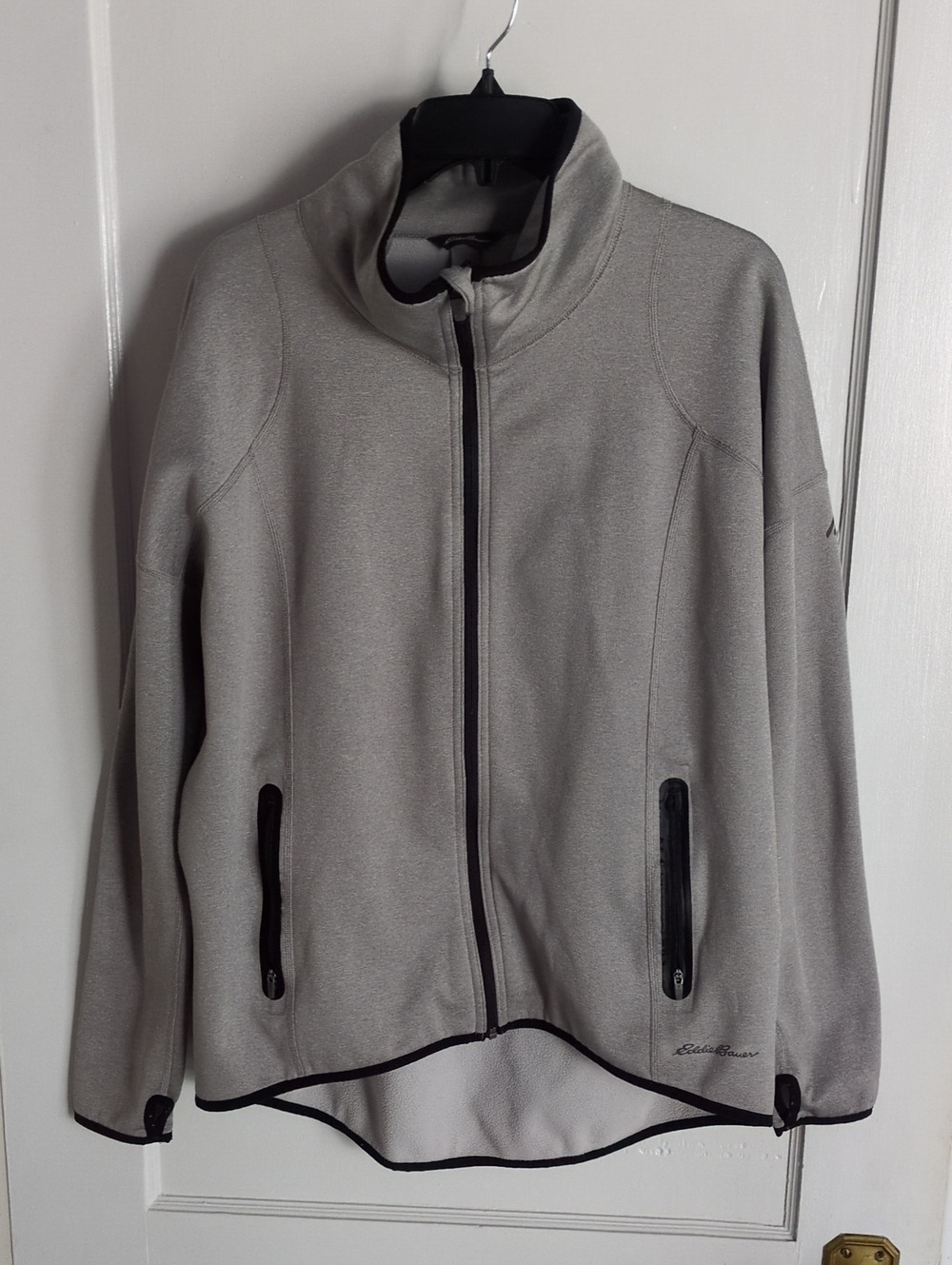 Eddie Bauer Light Gray Full-Zip Softshell Jacket with Black Trim